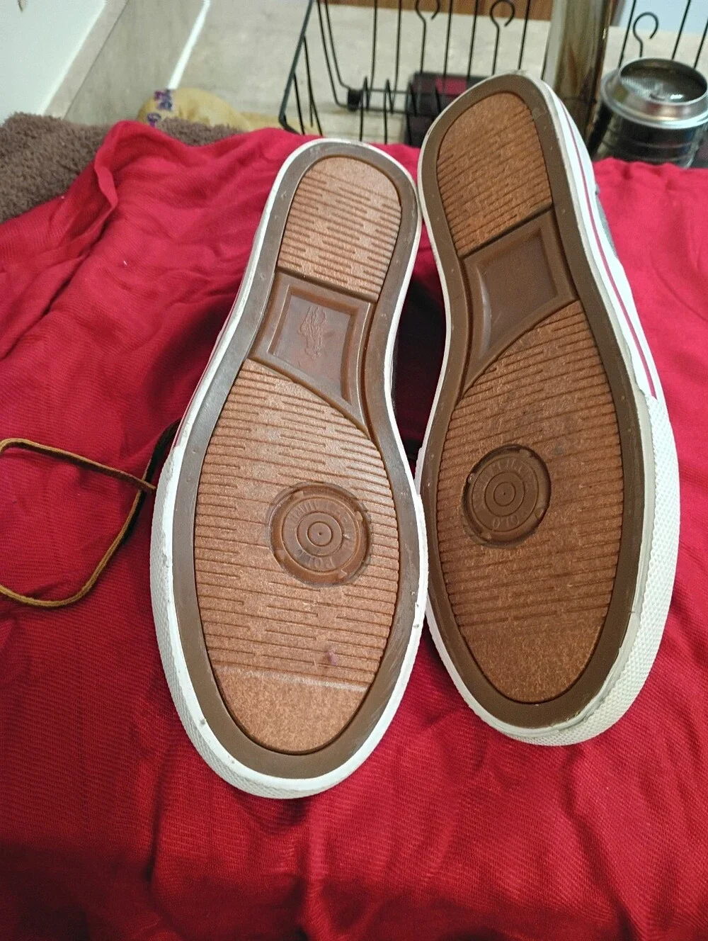 Polo by Ralph Lauren Grey Canvas Sneakers with Red Logo Accent